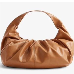 EXPRESS CAMEL BROWN FAUX LEATHER RUCHED BUBBLE SHOULDER BAG